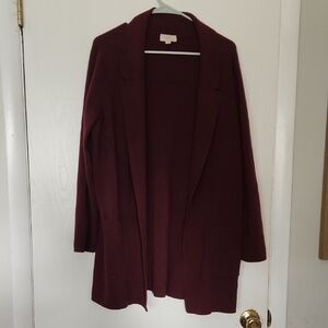 LOFT Burgundy Open Front Blazer